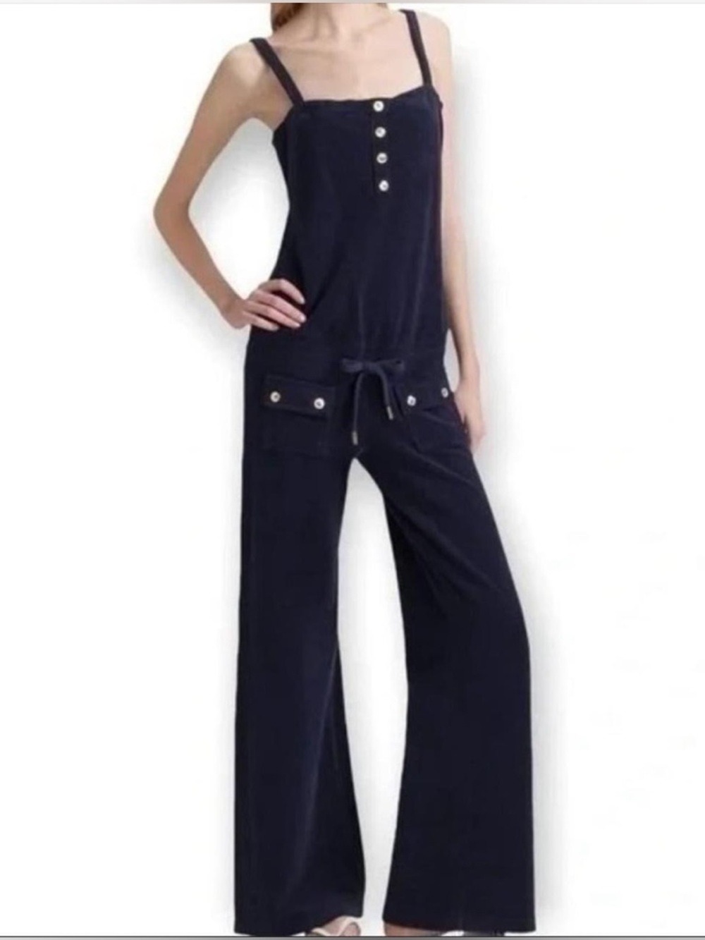 Juicy Couture Jumpsuit Women’s Size Medium Navy Regal Wide-Leg Jumpsuit Romper